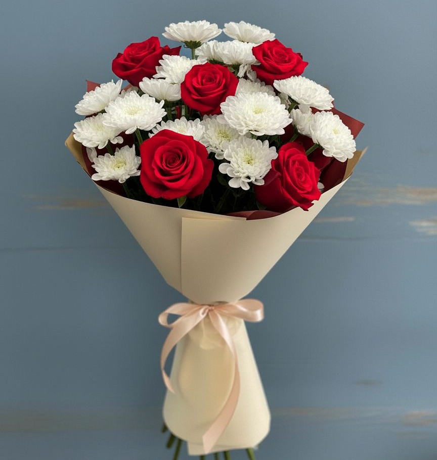 Букет цветов из: Розы и Хризантемы в Ерзовке