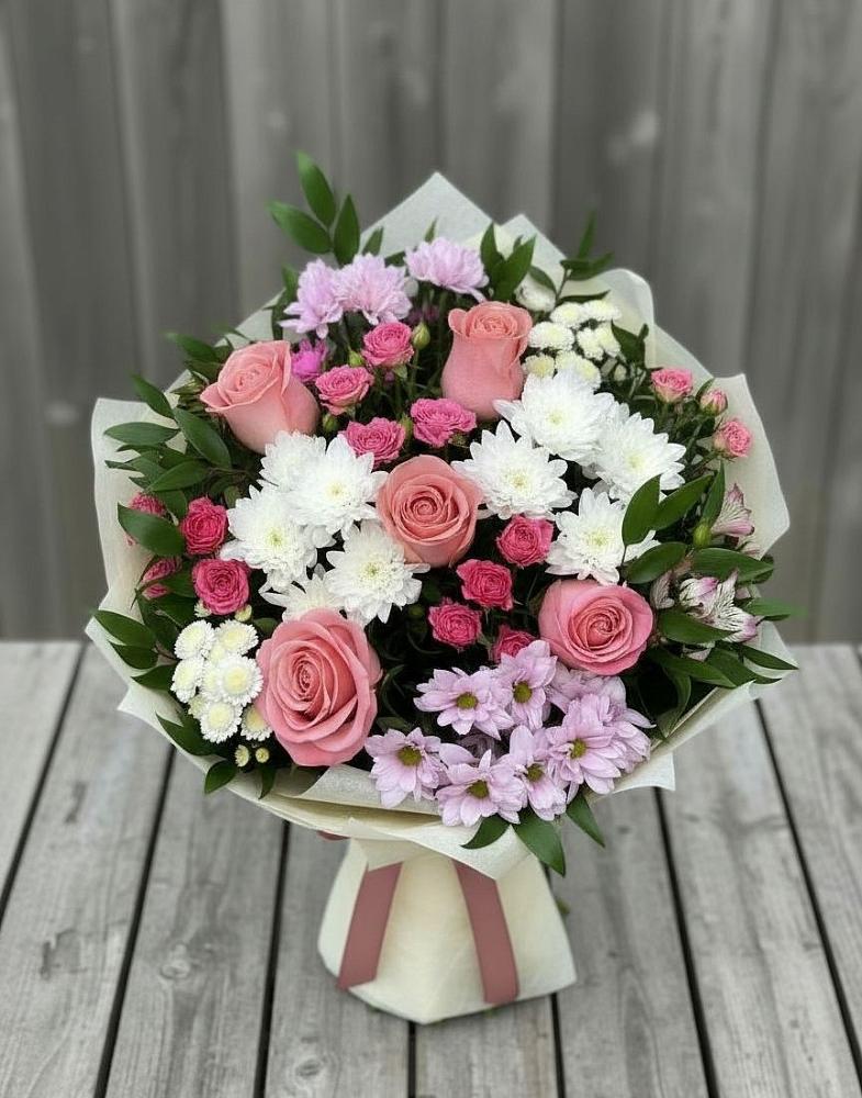 Букет цветов из: Альстромерии, Гвоздики, Розы и Хризантемы в Ерзовке