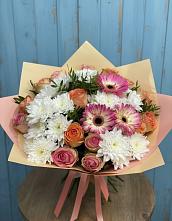 Букет цветов из:  Розы, Герберы и Хризантемы в Ерзовке