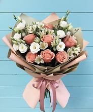 Букет цветов из:  Розы, Альстромерии и Лизиантусы в Ерзовке