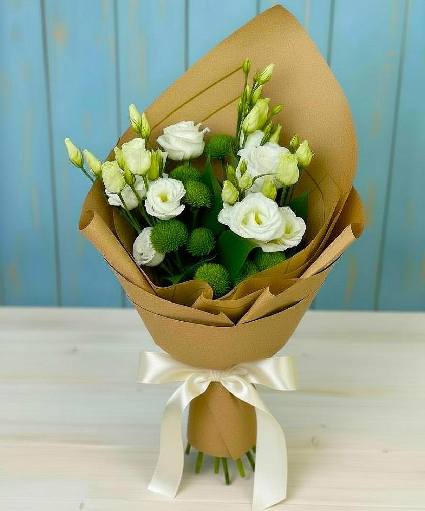 Букет цветов из: Хризантемы и Лизиантусы в Ерзовке