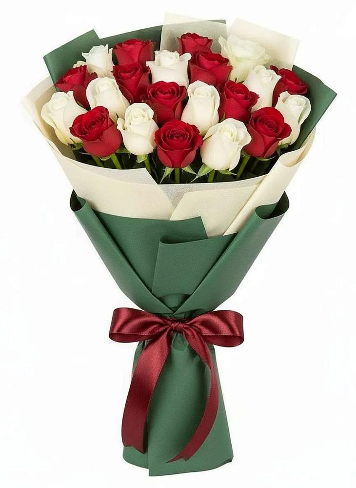 Букет Микс из красных и белых роз в Ерзовке